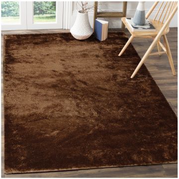 Rugsville Solid Brown Handmade Meo Polyester Shag Rug 240 x 300 cm