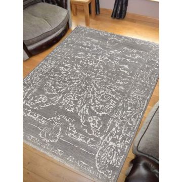 Rugsville Marvel Graphic Hand Knotted Gray Wool Moroccan Rug 37050