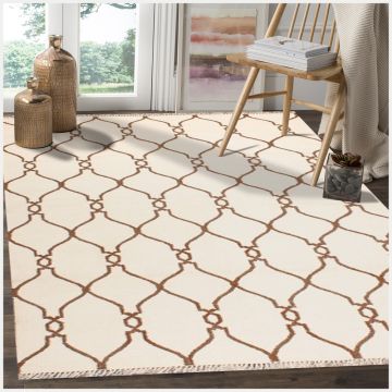 Rugsville Contemporary Tan & Ivory Wool Moroccan Rug 150 x 240 cm