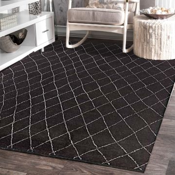 Rugsville Dara Hand Knotted Contemporary Black Wool Rug 38035