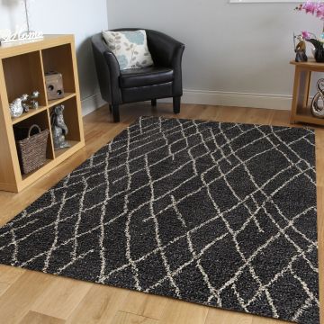 Rugsville Noura Hand Knotted Contemporary Black Wool Rug 38061