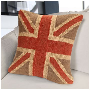 Rugsville Country Flag Wool Jute Red Beige Pillow 45 x 45 cm