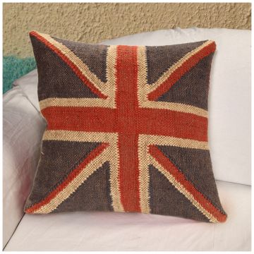 Rugsville Country Flag Wool Jute Red Blue Pillow 45 x 45 cm