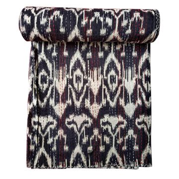 Rugsville Cotton Kantha Ikat Black Handmade Quilt  Bedspread 41525 150 x 225 cm