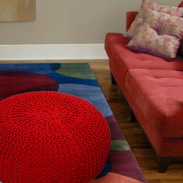 Rugsville Hand Knitted Solid Textured Red Cotton Oval Pouf 35 x 50 cm