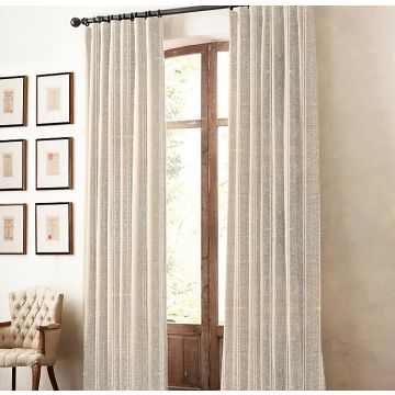 Linen Natural Beige Stripe Hook 7 Feet Drapery Curtains 47002 125 x 210 cm