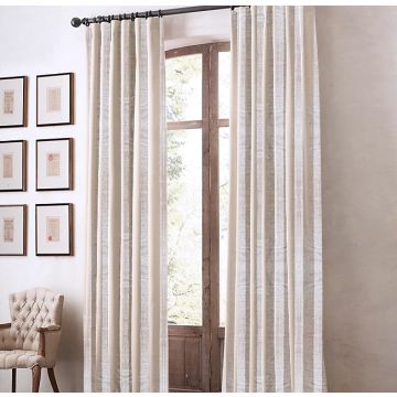 Natural Bold Striped Hook Linen 7 Feet Drapery Curtains 47004 100 x 210 cm