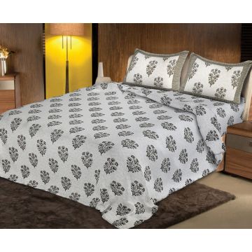 Rugsville Sylvan 180 TC Fine Cotton Grey Bedsheet With 2 Pillow Covers