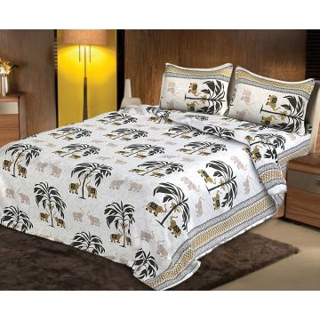 Rugsville Palm 120 TC Fine Cotton Bedsheet With 2 Pillow Covers
