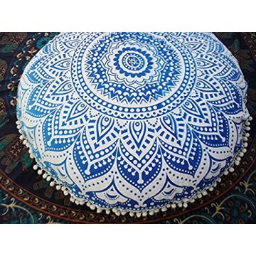Rugsville Blue Bohemian Mandala Floor Pillow cover 80 x 80 cm