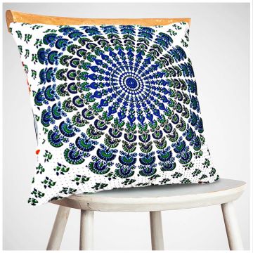 Rugsville Blue Bohemian Mandala Pillow cover 40 x 40 cm