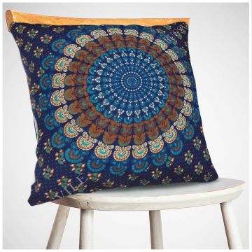 Rugsville Blue Bohemian Mandala Printed Pillow cover 40 x 40 cm
