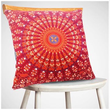 Rugsville Bohemian Red Mandala Cotton Pillow cover 40 x 40 cm