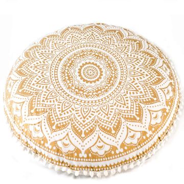 Rugsville Mandala Golden Print Floor Pillow cover 80 x 80 cm