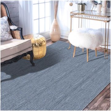 Delfina Modern Geometric Blue Handmade Flat Weave Wool Rug 420 x 600 cm
