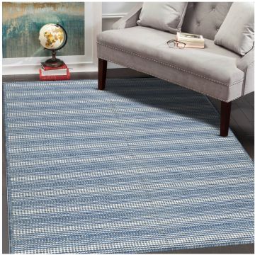 Dicembre Modern Stripe Blue Handmade Flat Weave Wool Rug 240 x 300 cm
