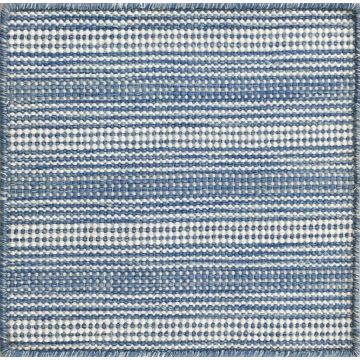 Dicembre Modern Stripe Blue Handmade Flat Weave Wool Rug 210 x 210 cm