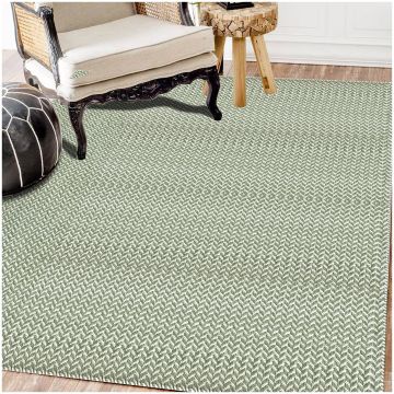Domenica Modern Geometric Green Handmade Flat Weave Wool Rug 420 x 600 cm