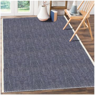Donatella Modern Geometric Blue Handmade Flat Weave Wool Rug 63008