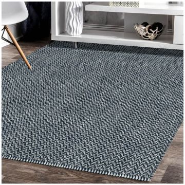 Duran Modern Geometric Blue Handmade Flat Weave Wool Rug 240 x 300 cm