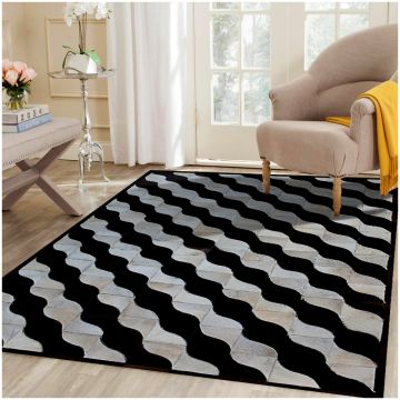 Rugsville Alexius Modern Tile Black Hand Crafted Cowhide Rug 120 x 180 cm