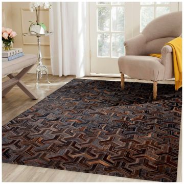 Rugsville Concetta Modern Geometric Brown Hand Crafted Cowhide Rug 300 x 420 cm