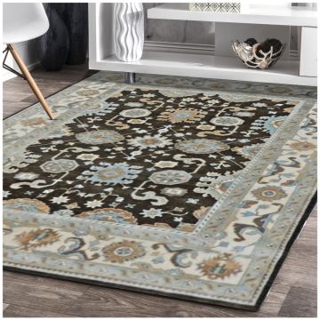 Rugsville Leonida Persian Traditional Floral Brown Hand Knotted Wool Rug 63141