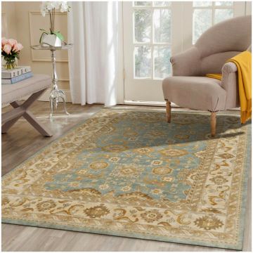 Rugsville Abrahamo Persian Traditional Floral Light Blue Hand Knotted Wool Rug 63142