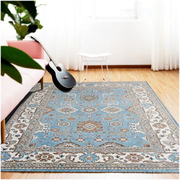 Rugsville Abramo Persian Traditional Floral Blue Hand Knotted Wool Rug 63143