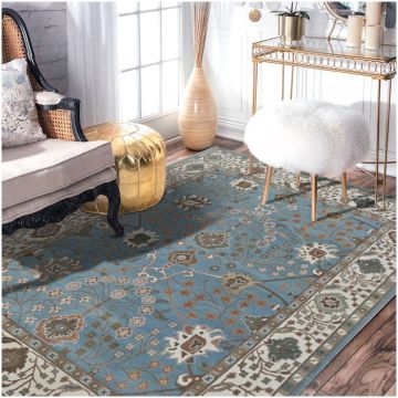 Rugsville Achilleo Persian Traditional Floral Blue Hand Knotted Wool Rug 240 x 300 cm