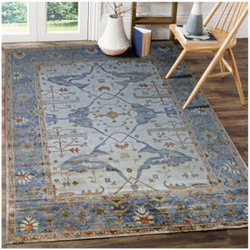Rugsville Aldo Persian Traditional Floral Blue Hand Knotted Wool Rug 420 x 600 cm