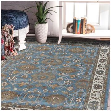 Rugsville Alonzo Persian Traditional Floral Blue Hand Knotted Wool Rug 120 x 180 cm