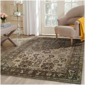 Rugsville Amato Persian Traditional Floral Beige Hand Knotted Wool Rug 63157