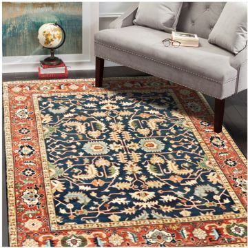 Rugsville Antonio Persian Traditional Floral Blue Hand Knotted Serapi Wool Rug 420 x 600 cm
