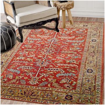 Rugsville Armani Persian Traditional Floral Rust Hand Knotted Serapi Wool Rug 420 x 600 cm