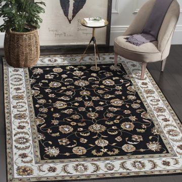 Rugsville Arrigo Persian Traditional Floral Black Hand Knotted Wool Rug 120 x 180 cm