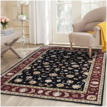 Rugsville Agostino Persian Traditional Floral Black Hand Knotted Wool Rug 63172