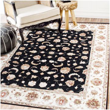 Rugsville Bautiste Persian Traditional Floral Black Hand Knotted Wool Rug 120 x 180 cm