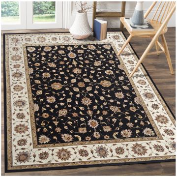 Rugsville Ceasario Persian Traditional Floral Black Hand Knotted Wool Rug 240 x 300 cm