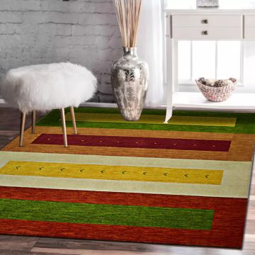 Ethan Stripe Multi Hand Knotted Gabbeh Wool Rug 63243