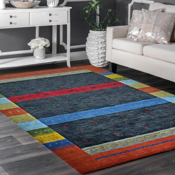 Louis Bordered Multi Hand Knotted Gabbeh Wool Rug 63244