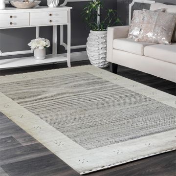 Mallon Bordered Gray Hand Knotted Gabbeh Wool Rug 63253