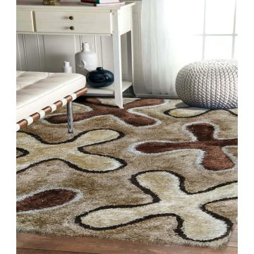 Rugsville Afroza Contemporary Abstract Ivory Handmade Shag Rug 90 x 150 cm
