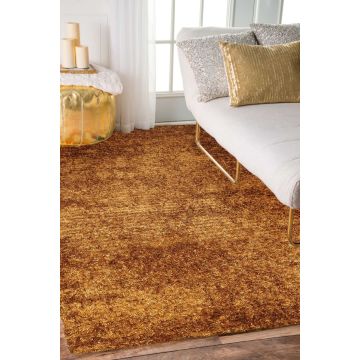 Rugsville Meo Shag Modern Yellow & Gold Solid Handmade Polyester Rug 10902