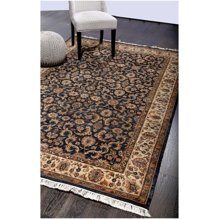 Rugsville Jaipur Floral Hand Knotted Navy Wool Rug 180 x 270 cm