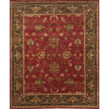 Dariya Hand-Knotted Wool Rug from Nepal - Elegant Rust & Green Floral Design