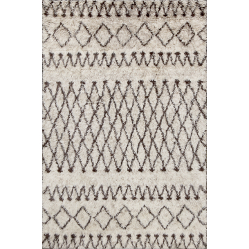 Meknes Moroccan Beni Ourian Handmade Beige Brown Shag Wool Rug