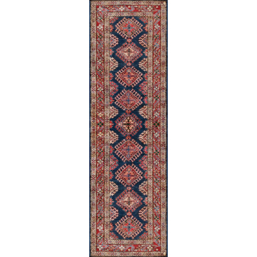 Kazak Navy Red Wool Rug 2.6' x 9'