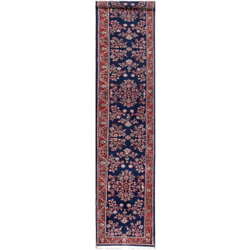 Persian Sarouk Navy Red Fine Hand Knotted Floral Wool Area Rug 2'6" x 13' Runner