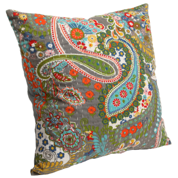 Ethnic Kantha Paisley Ikat Green Pillow Cover 16"x16"